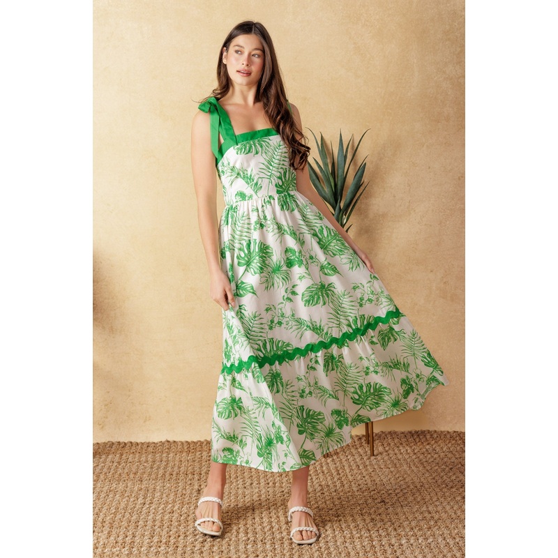 FOREVER MINE WOVEN MIDI DRESS|OFF WHITE/GREEN|S|M|L