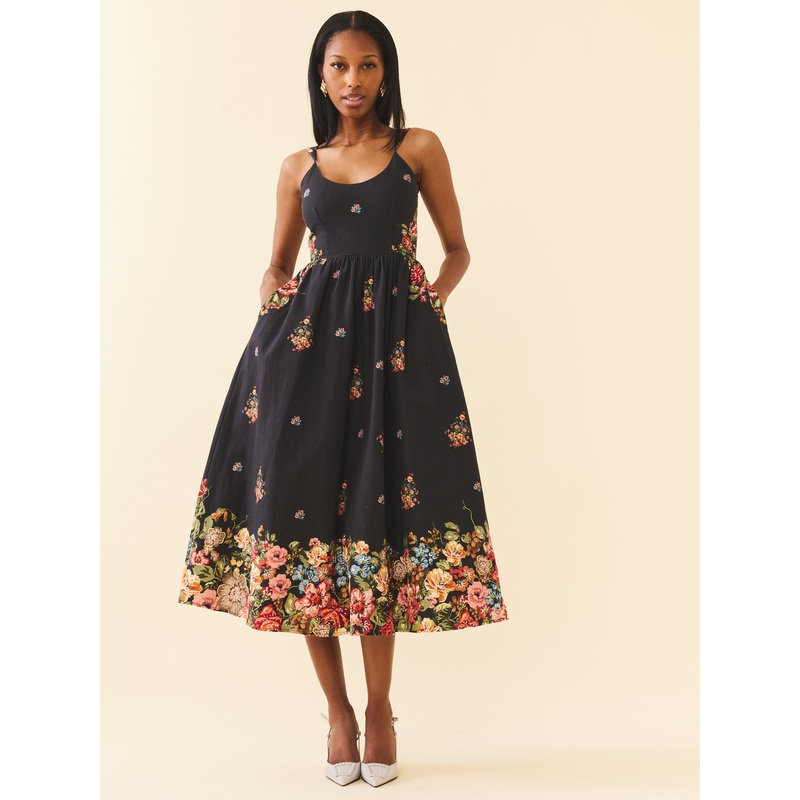 Katherine Dress|XX-Small|X-Small|Small|Medium|Large|X-Large|XX-Large|Black Victorian Floral