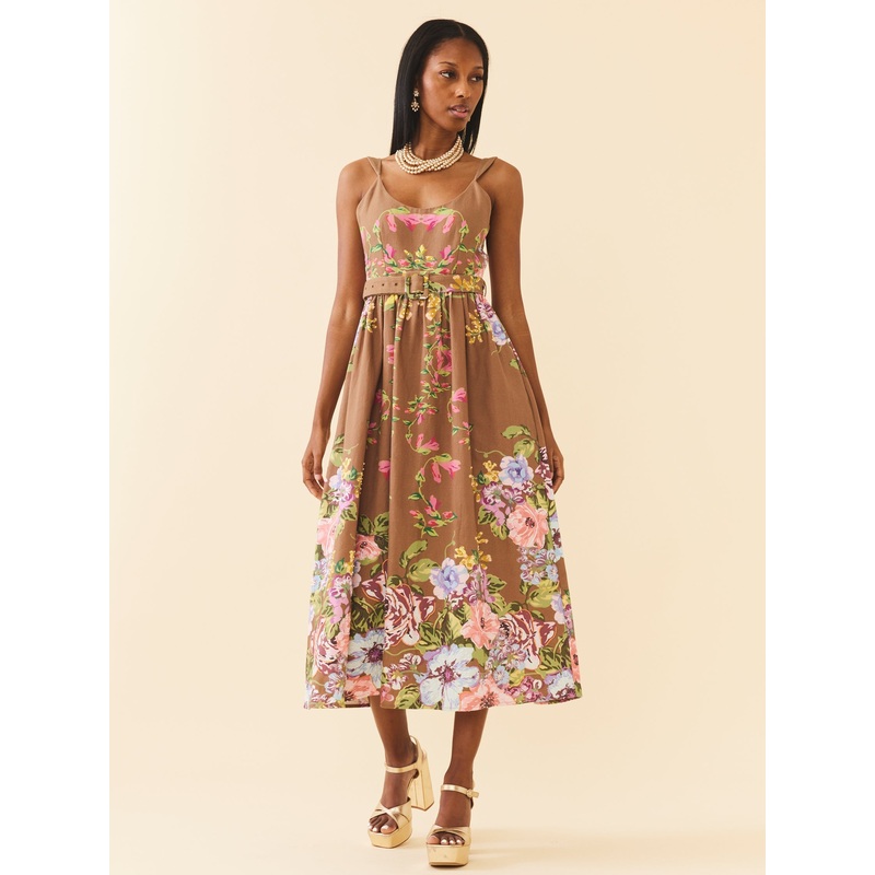 Katherine Dress|XX-Small|X-Small|Small|Medium|Large|X-Large|XX-Large|Caramel Victorian Floral