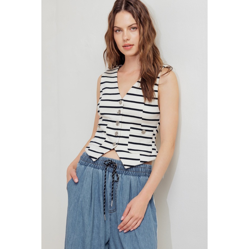 MARINE CHIC WOVEN VEST|CREAM /BLACK|S|M|L