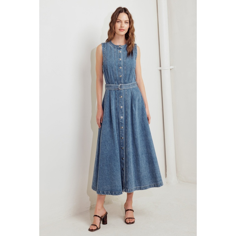 MIDNIGHT RODEO DENIM MIDI DRESS