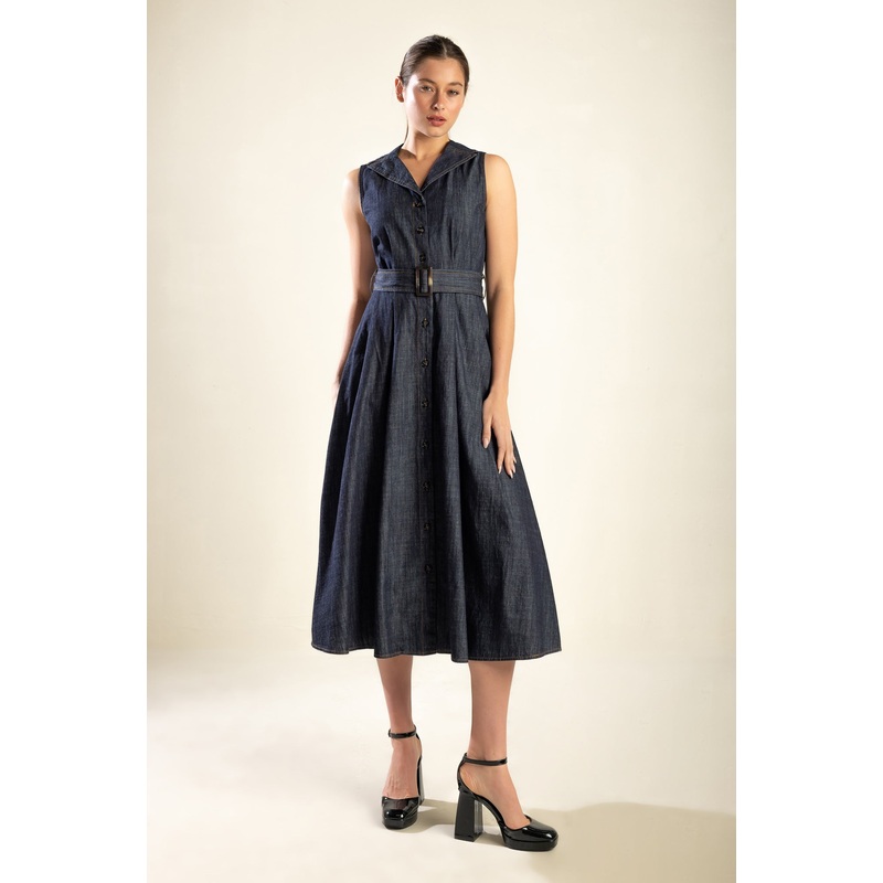 OASIS OF CALM RIGID DENIM MIDI DRESS