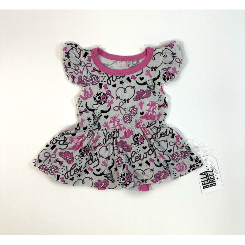 Pink Howdy Bamboo Skirted Romper