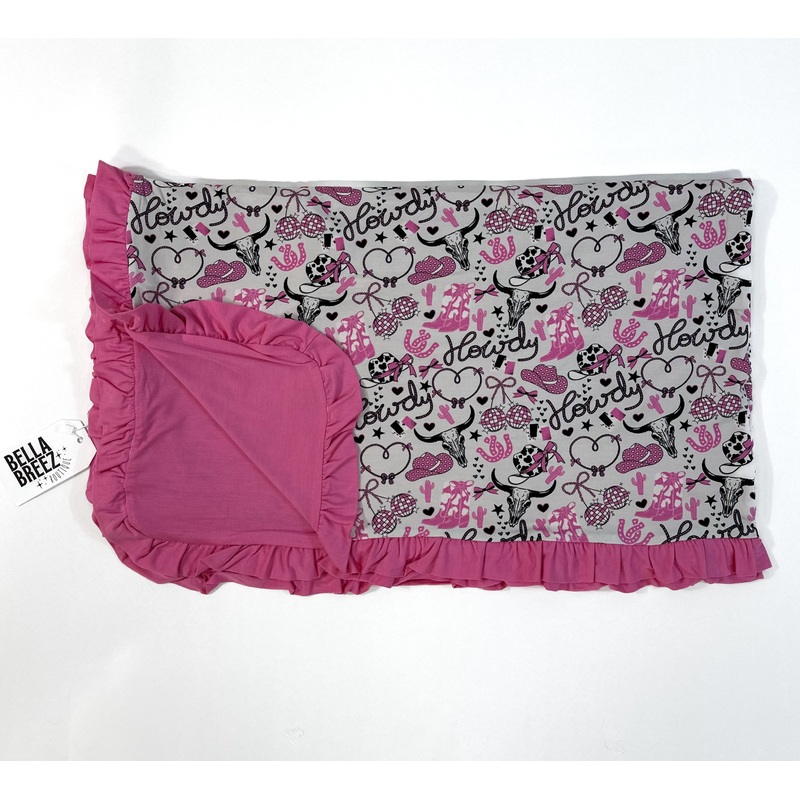 Pink Howdy Ruffled Bamboo Blanket
