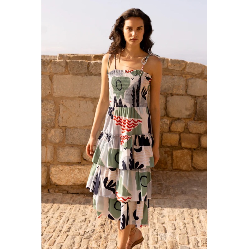 Smocked Tie Strap Midi – Riveria Sage