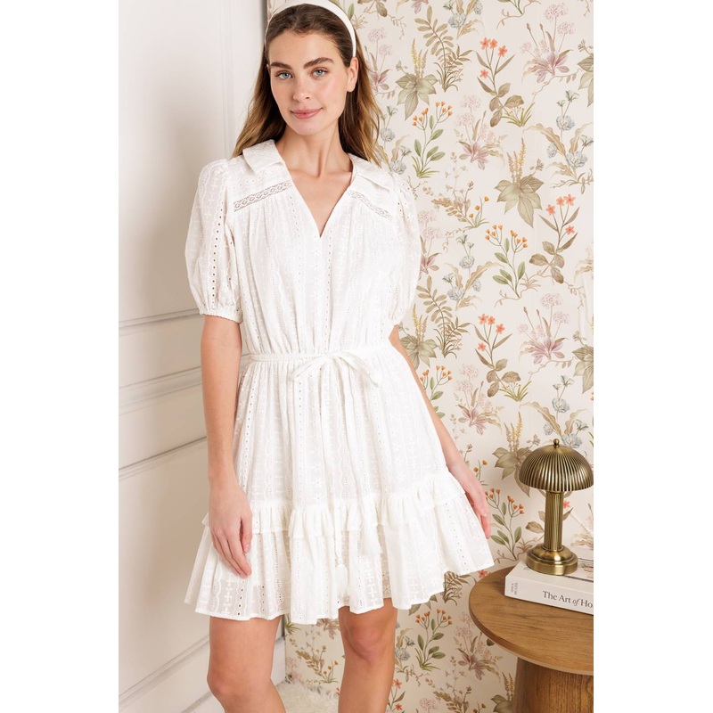 STARLIGHT SOIREE WOVEN EYELET MINI DRESS