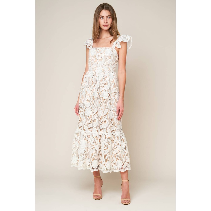 STILL THINKING LACE MIDI DRESS