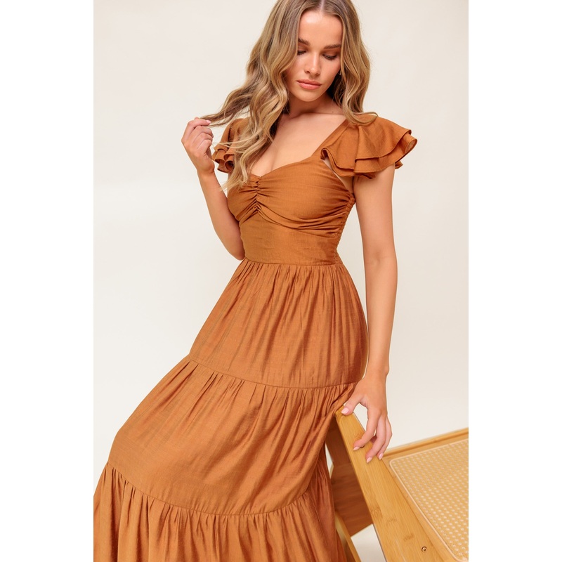 SUMMER MILK RUST WOVEN MAXI DRESS
