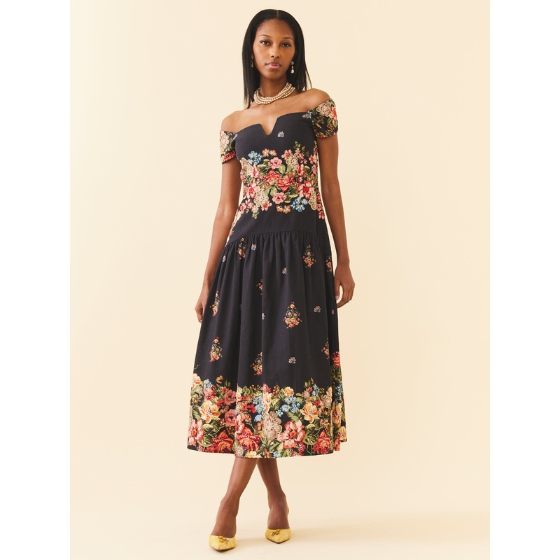 Sydney Dress|XX-Small|X-Small|Small|Medium|Large|X-Large|XX-Large|Black Victorian Floral