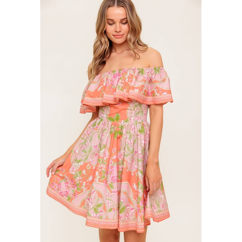 WHISPERING CORAL WOVEN MINI DRESS
