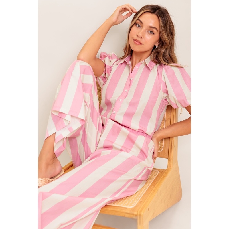 WINK & WALK STRIPE WOVEN TOP AND PANT SET