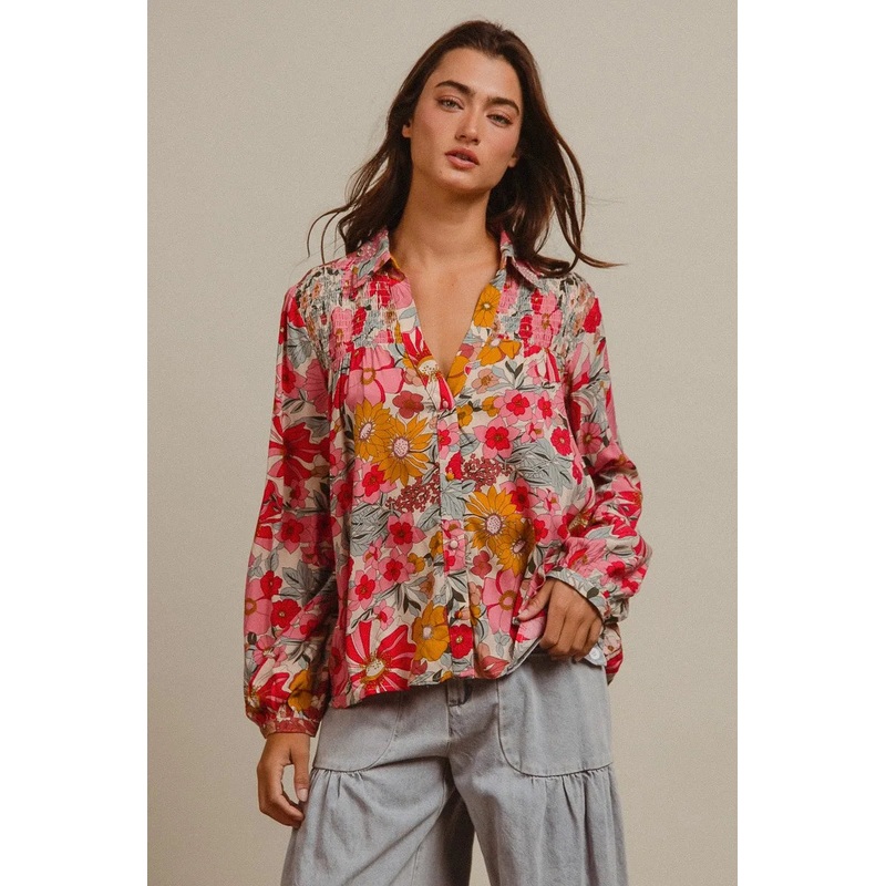 Woven Floral Printed Shirt Top