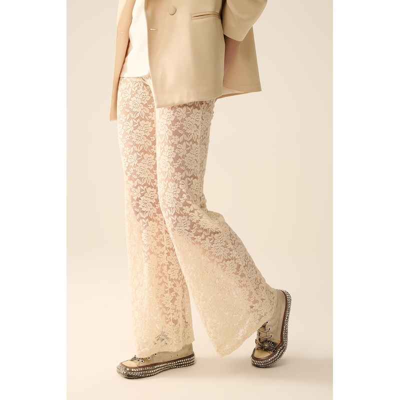 Cream Flare Pants in Floral Lace