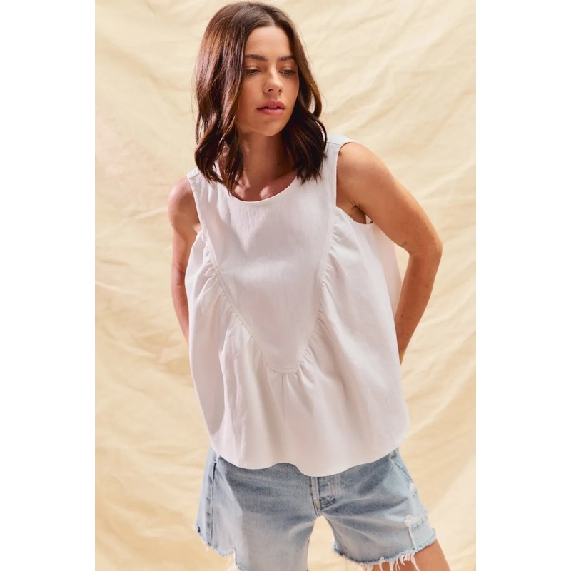 Game Day Color Denim Ruched Sleeveless Top