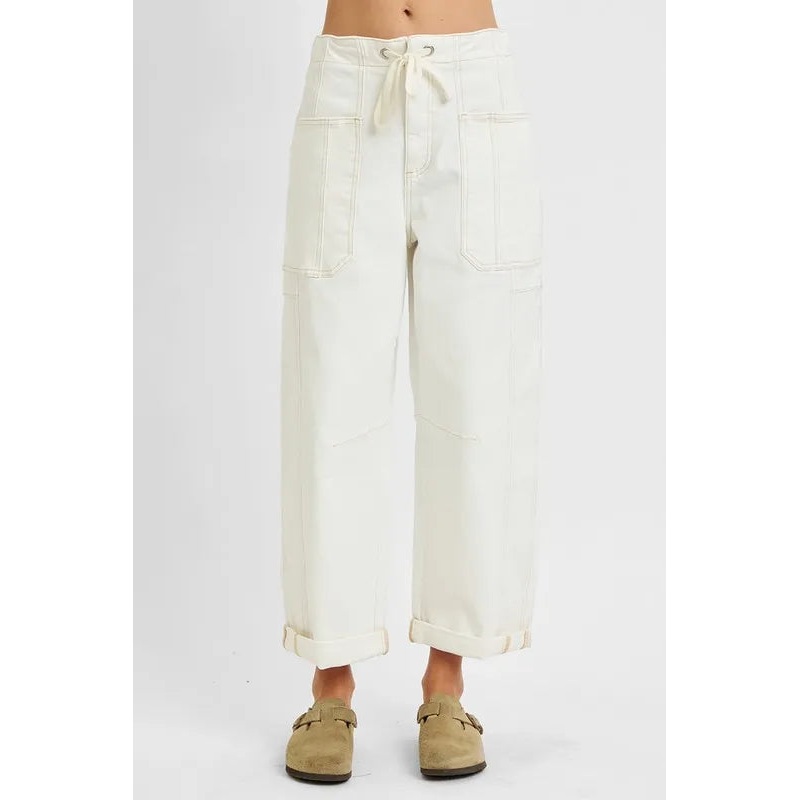 High Rise Crop Wide Barrel Cargo Pocket Jeans Plus Size