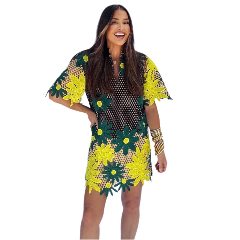 Lulu Short Sleeve Mini Caftan- Daffodil