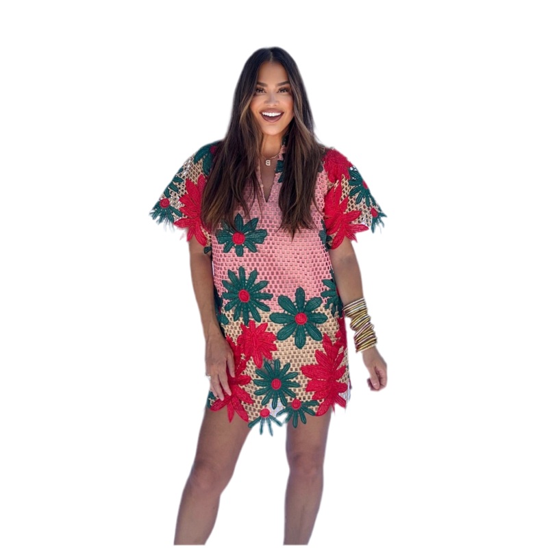 Lulu Short Sleeve Mini Caftan- Sedona