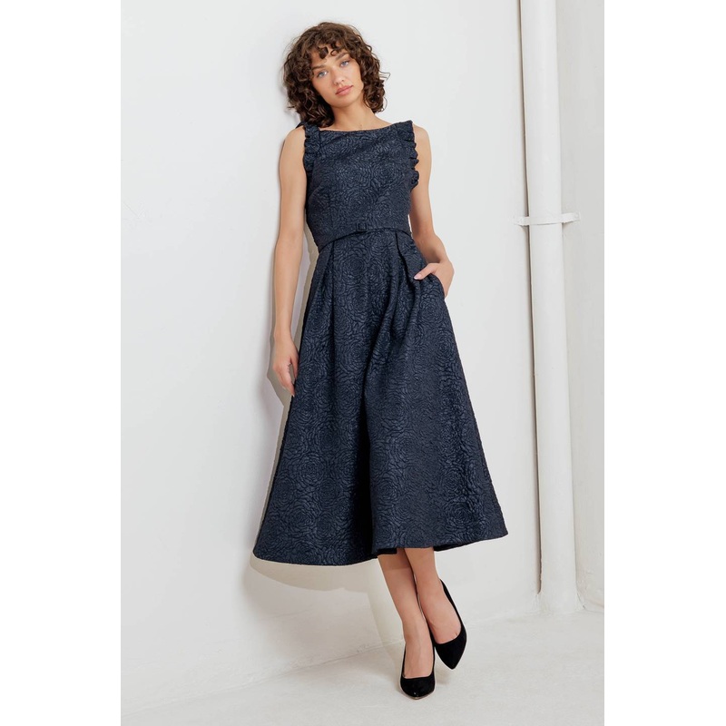 MOONLIGHT BLOOM WOVEN MIDI DRESS