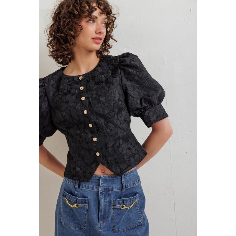 QUIET LUXE ROMANCE WOVEN TOP|BLACK|S|M|L