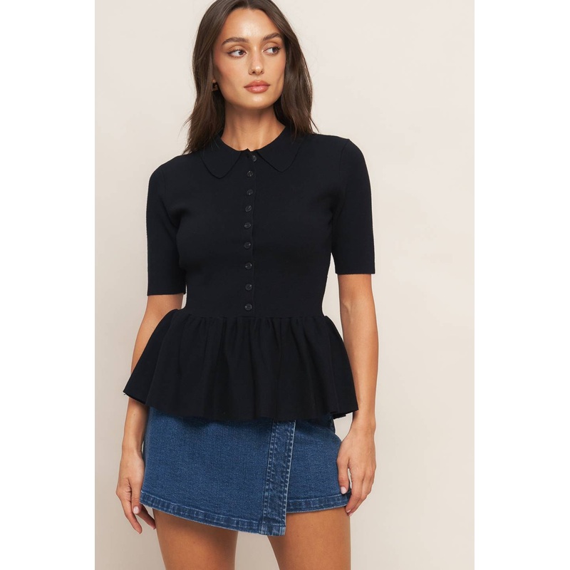 SWEET SERENADE BLACK WOVEN TOP