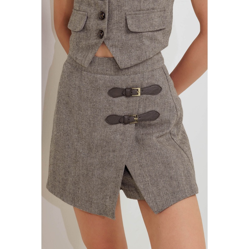 TAILORED COOL WOVEN SKORT|BROWN|S|M|L