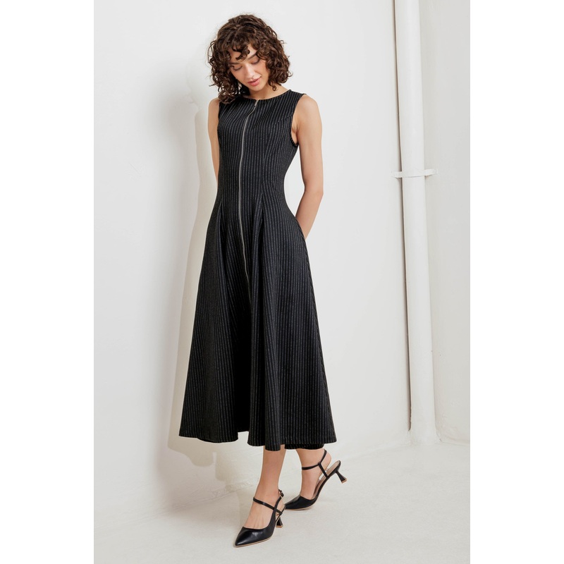 URBAN FRAME WOVEN MIDI DRESS|BLACK|S|M|L