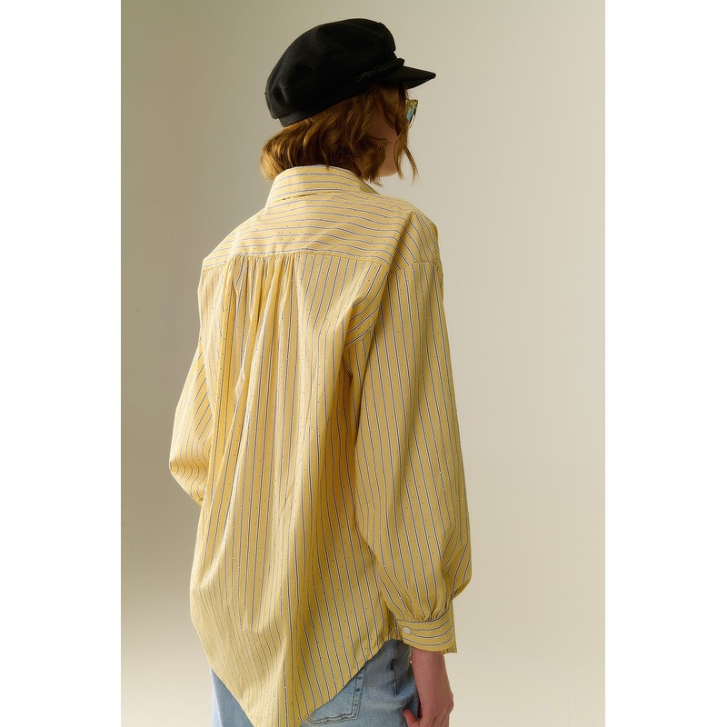 Yellow Striped Poplin Shirt Embellished With Strass