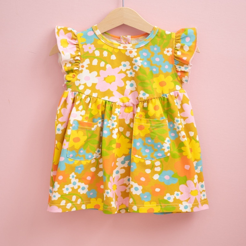 Girls’ Flutter Dress in Sixties Wild Blooms