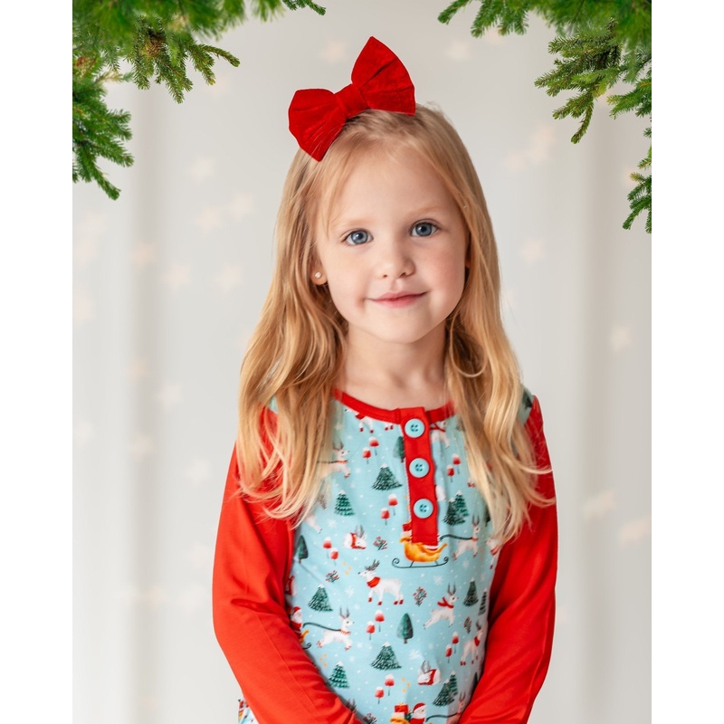 Girls Light Santa Bamboo Holiday Pajamas