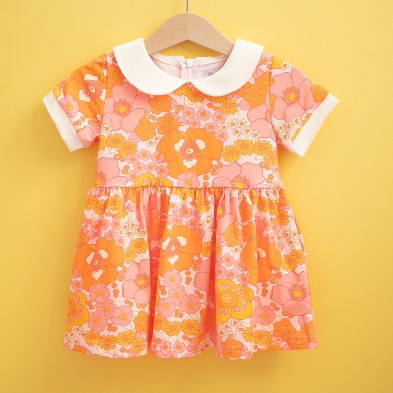 Girls’ Mod Collar Dress in Orange and Pink Flower Power