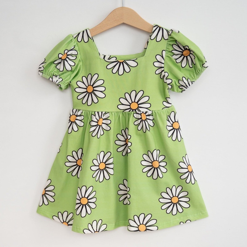 Green Daisy Girls Dress for Spring and Summer
