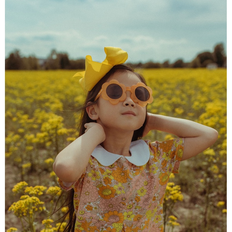 Vintage Marigold Floral Peter Pan Collar Dress Baby Toddler Girl