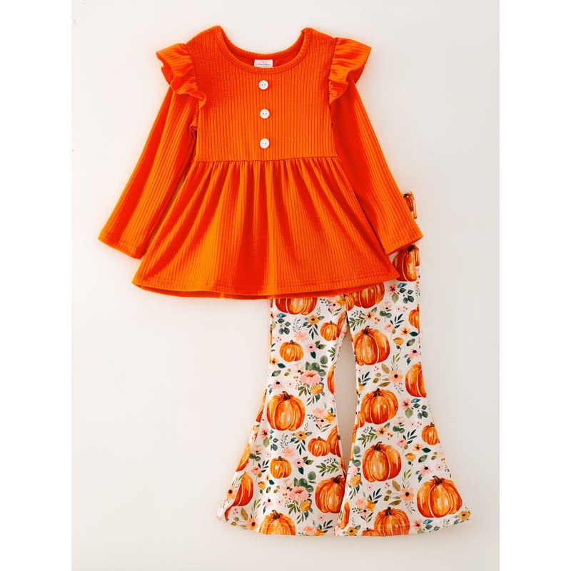 Girls Halloween Pumpkin Print Set