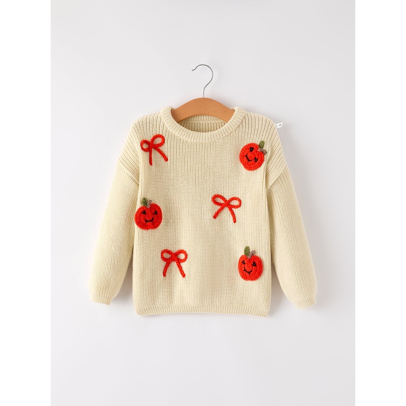 Halloween Pumpkin Bow Girls Sweater