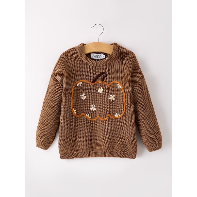 Thanksgiving Halloween Pumpkin Floral Girls Pullover Sweater