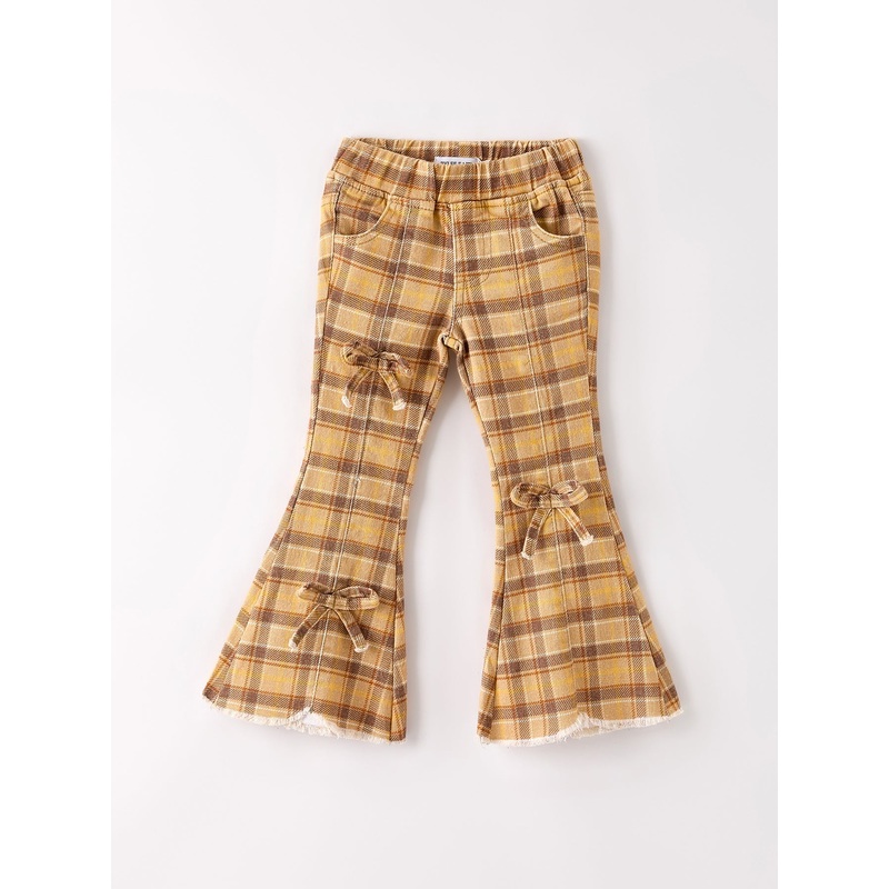 Autumn Thanksgiving Halloween Yellow and Brown Plaid Girls Jeans