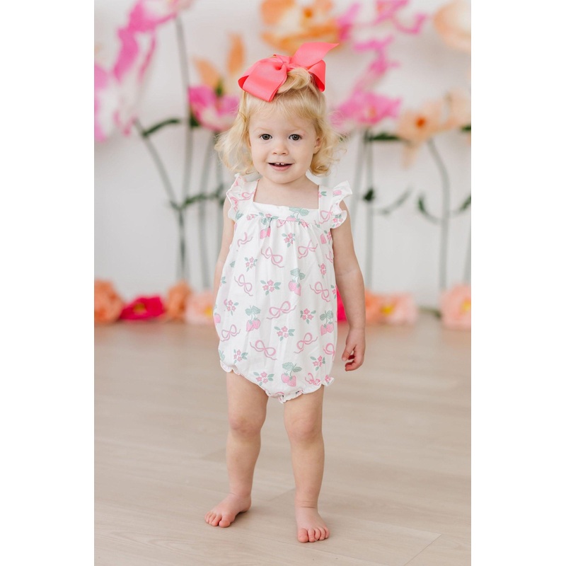 Berries & Bows Ruffle Cross Back Romper