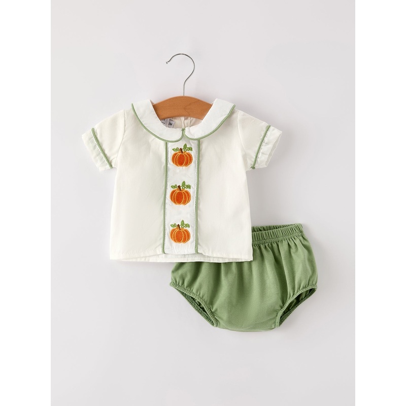Fall Halloween & Thanksgiving Applique Plaid Boys Bloomers Romper Set