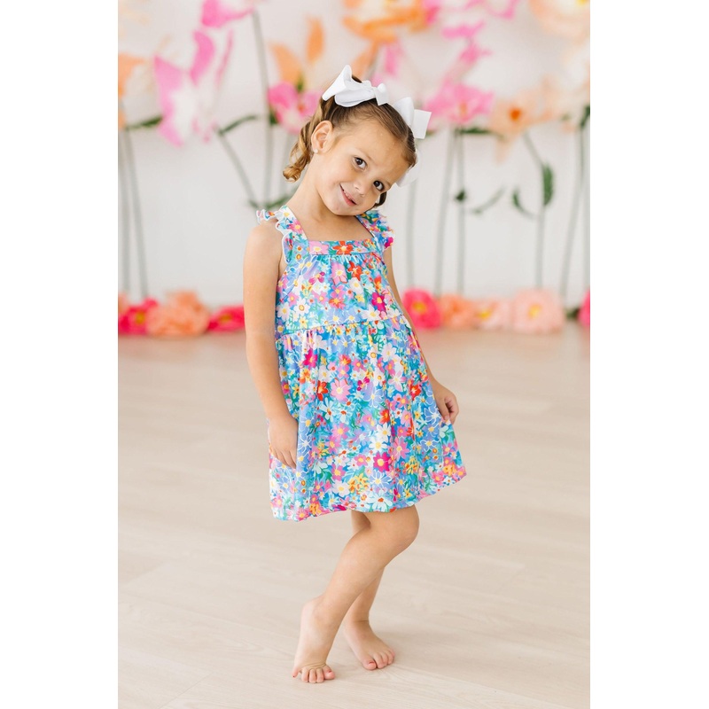 Preppy Floral Ruffle Cross Back Dress