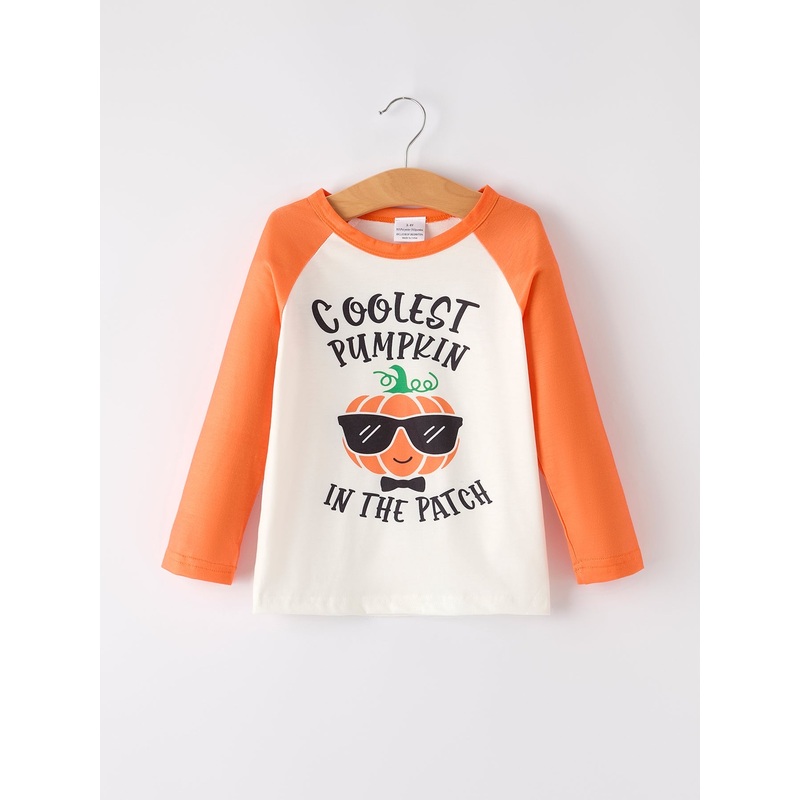 Thanksgiving Pumpkin Letters Print Long Sleeve Boys Top