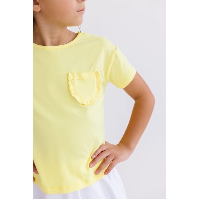 Yellow Ruffle Pocket Tee|6-12M|12-24M|2T|3T|4T|5/6|7/8|9/10