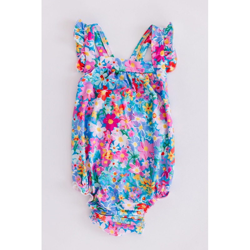Preppy Floral Ruffle Cross Back Romper