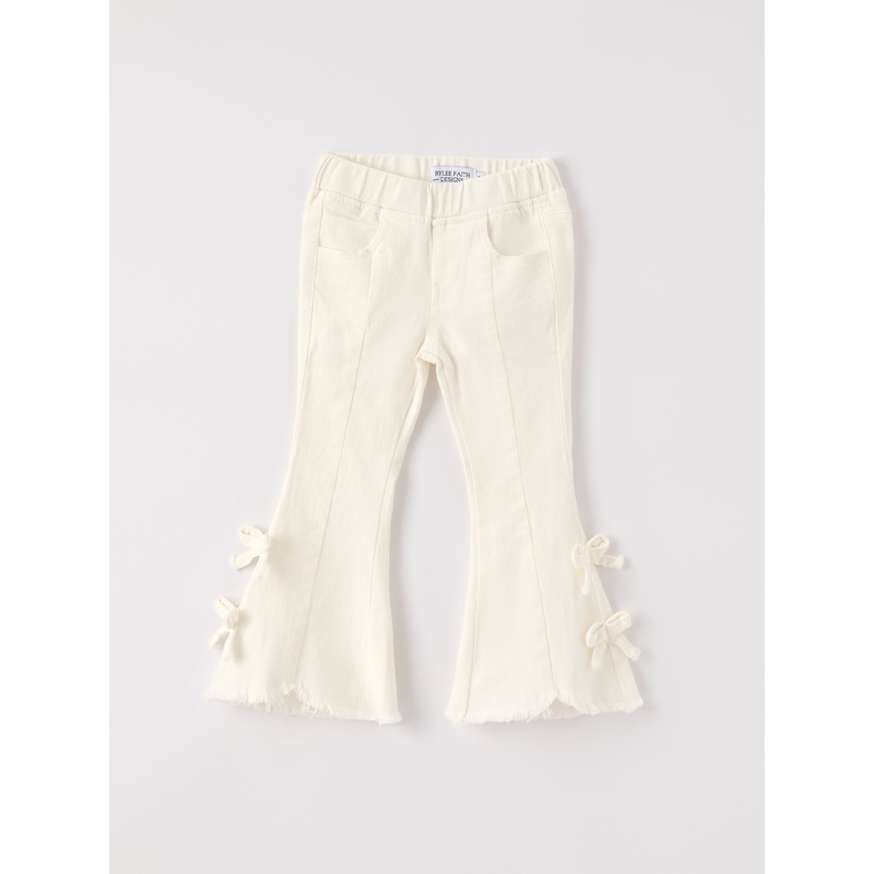 Charming White Bell Bottom Pants with Cute Bows