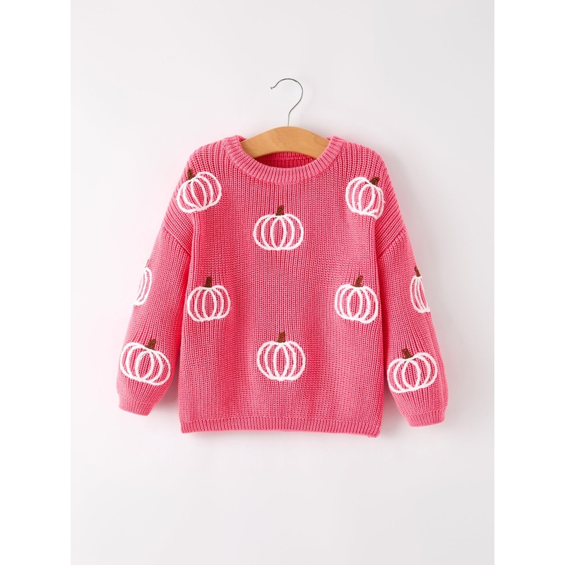 Fall Girls Thanksgiving Halloween Pumpkin Pink Pullover Sweater