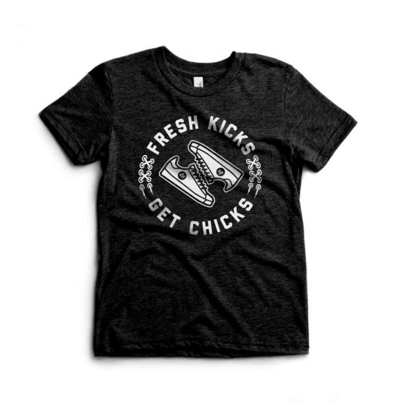Fresh Kicks Get Chicks Tee|3-6 months|6-12 months|12-18 months|18-24 months|2T|3T|4T|5T|Youth Small|Charcoal Black Triblend