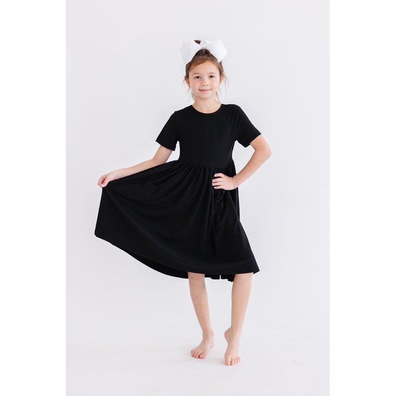 Black S/S Pocket Twirl Dress|6-12M|12-24M|2T|3T|4T|5/6|7/8|9/10