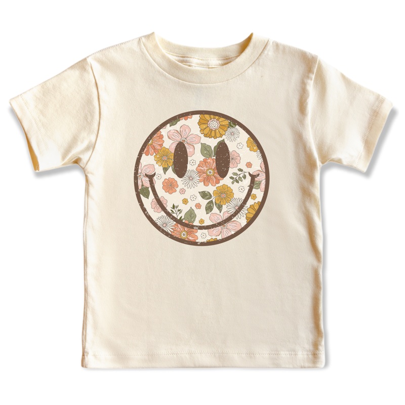 Floral Smiley|2T|3T|4T|5T|6/8 (YS)|10 (YM)|12/14 (YL)|Neutral|Black