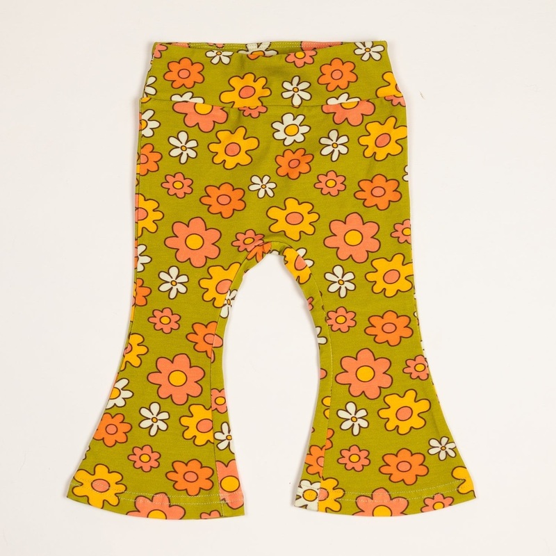 Green Flower Power Girls Bell Bottom Leggings