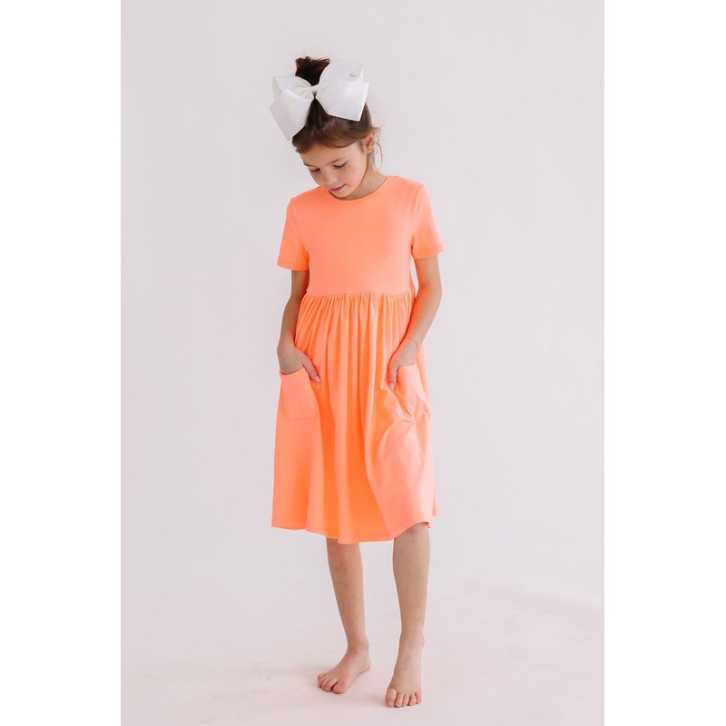 Neon Coral S/S Pocket Twirl Dress