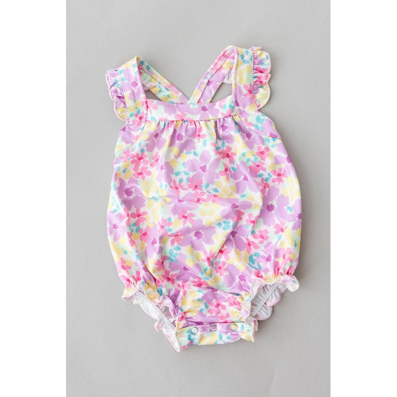 Summer Watercolor Ruffle Cross Back Romper